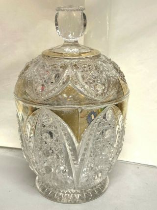 Vintage Tiffin? Gold & Clear Cut Covered Candy Dish 7 X 4