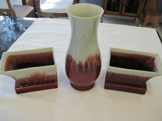 Red Wing Art Pottery 2302 10 Inch Vase And 2308 Planters 3 Piece Set