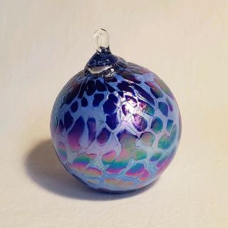 Blue Hand Blown Glass Globe Ornament Ball Christmas Tree Iridescent