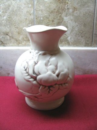 Vintage Red Wing Vase - Cream Color With Raised Flower And Vine