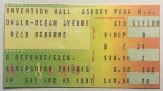 Ozzy Osbourne Def Leppard Concert Ticket Asbury Park 1981