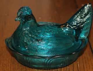 Blue Glass Hen On Nest; Fenton
