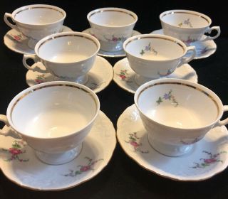 Royal Kent Poland Bavarian Rose 7 Cups & Saucers Roses & Wildflowers (z16)