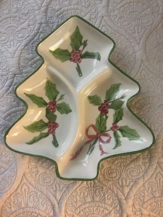 N S Gustin La Pottery Holly Christmas Tree Serving Tray Laurie Gates - Rare