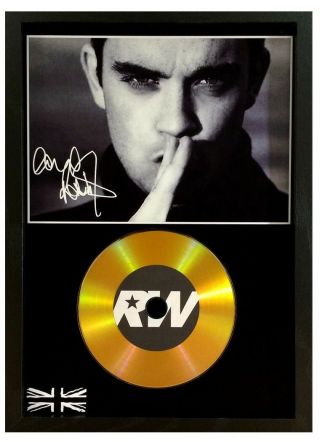 Robbie Williams Signed Photo - Gold Cd Disc Display Collectable Memorabilia Gift