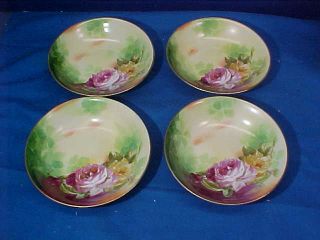 4 - 19thc Victorian Era Limoges Porcelain Hand Painted 6 " Bowls W Roses Signed