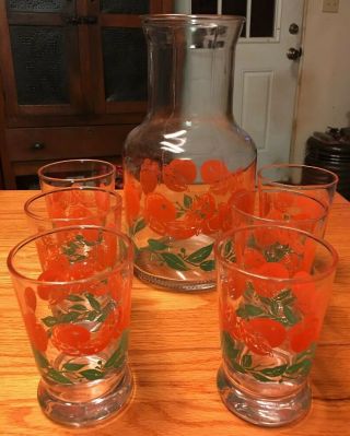 Vintage Libbey Orange Juice Glasses Small Set Of Six And Carafe