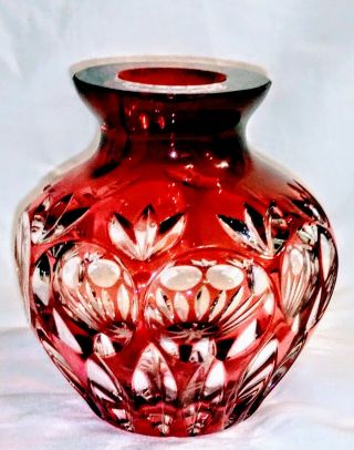 Nachtmann Bleikristall Germany Ruby Red Cut to Clear Bud Vase 2