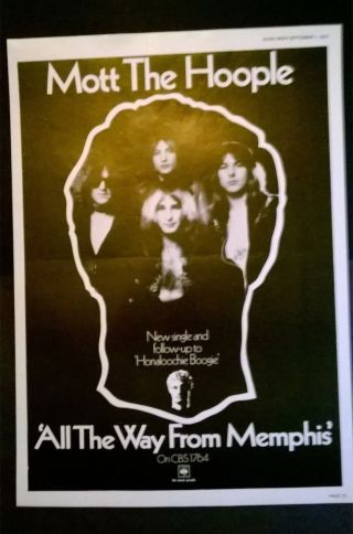Mott The Hoople All The Way From Memphis 1973 Promotional Advert Poster