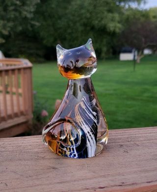 Vintage Murano Style Art Glass Cat Paperweight Sculpture