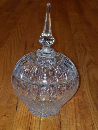 Vintage Clear Cut Glass Candy Dish With Lid,  Apple Shape W/ Steeple On Lid