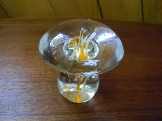 Vintage Clear Art Glass Mushroom Paperweight - 3.  25 " Controlled Bubbles Murano