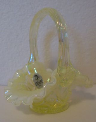 Vintage Miniature Glass Fenton Basket Vaseline Glass