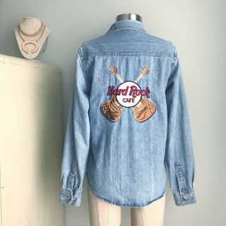 Hard Rock Cafe Denver Denim Women’s Button Down Shirt Small Vintage