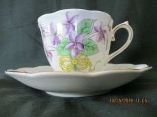 Royal Albert Flower Of The Month " Violet " Tea Cup And Saucer Handpainted