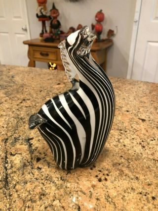 Art Glass Hand Blown Glass Zebra Paperweight Figurine Hand Crafted 8 " Tall
