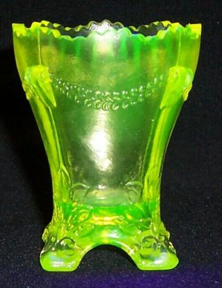 Degenhart Vaseline Glass Toothpick Holder ' s & Shoe (Glows Under Black Light) 2
