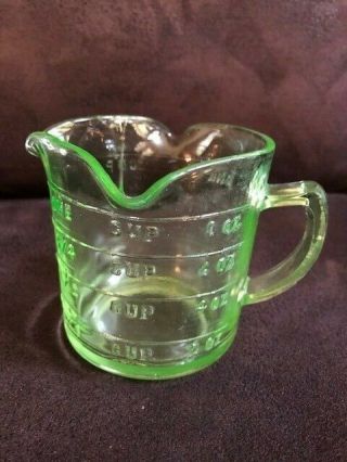 Old Vintage 1930s Green Uranium Depression Glass Measuring Cup Anchor Hocking