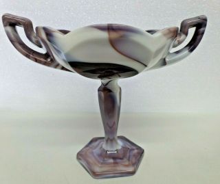 Vintage Westmoreland Slag Glass Purple Swirl Pedestal Dish 6 1/2 " Tall Compote