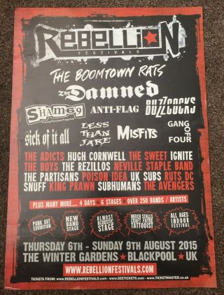 The Damned Misfits 2015 Rebellion Poster Punk Sex Pistols Clash Ramones