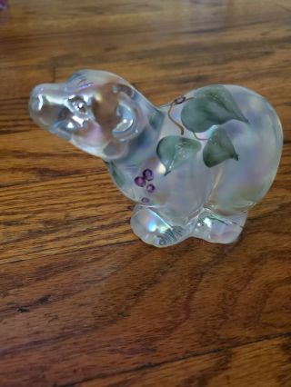 Fenton Polar Bear Hand Painted Berries And Ivy Iridescent Sparkle Artist Signed