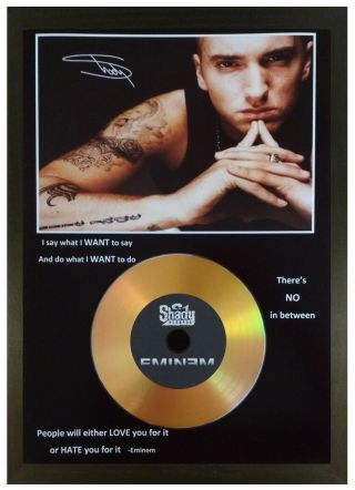 Eminem Signed Photo With Gold Presentation Cd Disc Collectable Memorabilia Gift.