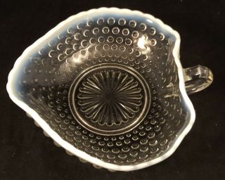 Vintage Moonstone Glass Hobnail Handled Dish 2