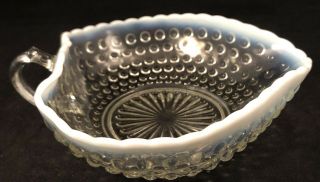 Vintage Moonstone Glass Hobnail Handled Dish 4