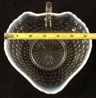 Vintage Moonstone Glass Hobnail Handled Dish 8