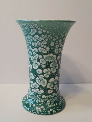 Vintage Art Deco Czech Pottery Vase Green White 5 1/4 