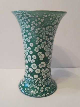 Vintage Art Deco Czech Pottery Vase Green White 5 1/4 