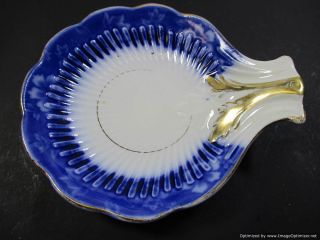 Antique Johnson Bros Flow Blue Sea Shell Shaped Spoon Holder