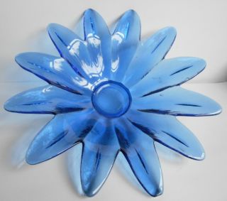 Vintage Blue Glass Bowl Flower Petal Shaped Design Pressed Glass