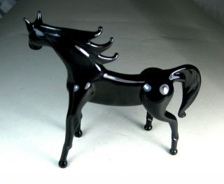 Glass Animal Horse Black Murano Figurine Hand Blown Ornament Decor Gift Art