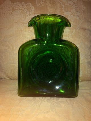 Blenko Emerald Green Glass Double Spout Water Bottle Pitcher Carafe Modern Usa