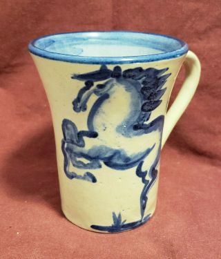 Hadley Pottery - Hand Painted Blue Horse Pattern - 5 " Grand Coffee Mug - The End