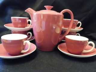 Demi Tasse/expresso Coffee Pot W/6 Cups And Saucers,  Poole,  England,  Mauve & Whi