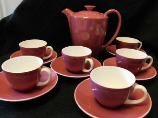 Demi tasse/expresso Coffee pot w/6 cups and saucers,  Poole,  England,  Mauve & whi 2