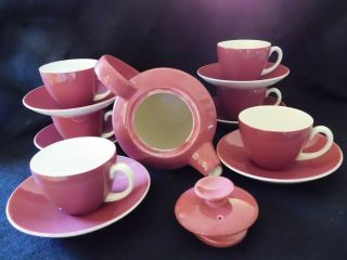 Demi tasse/expresso Coffee pot w/6 cups and saucers,  Poole,  England,  Mauve & whi 3