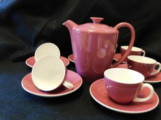 Demi tasse/expresso Coffee pot w/6 cups and saucers,  Poole,  England,  Mauve & whi 5