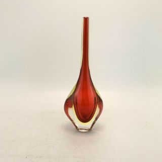 Vintage 1960/70’s Murano Sommerso Art Glass Single Stem Red Teardrop Vase 6”