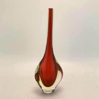 Vintage 1960/70’s Murano Sommerso Art Glass Single Stem Red Teardrop Vase 6” 2