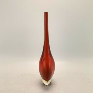 Vintage 1960/70’s Murano Sommerso Art Glass Single Stem Red Teardrop Vase 6” 3