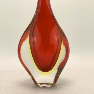 Vintage 1960/70’s Murano Sommerso Art Glass Single Stem Red Teardrop Vase 6” 4