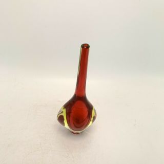 Vintage 1960/70’s Murano Sommerso Art Glass Single Stem Red Teardrop Vase 6” 5