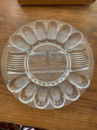 L E Smith Glass Deviled Egg Tray Divided Relish Glass Serving Plate