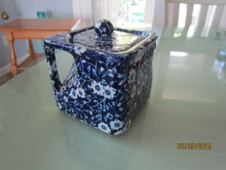 Royal Crownford Staffordshire Blue Calico China Square Teapot 1 Cup