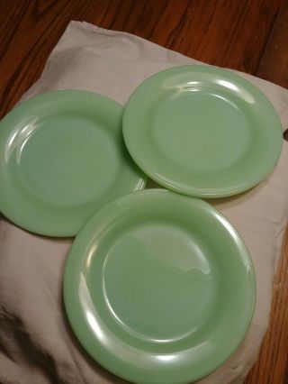 Vtg.  Set Of 3 Fire King Jadeite Restaurant Ware Salad Plates 6 3/4 " Diameter Evc