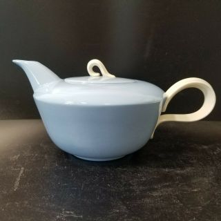 Vintage Homer Laughlin Skytone Blue & Swirled White Handles Large Teapot
