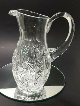 American Brilliant Cut Glass Crystal Whirling Star Pinwheel Pitcher Carafe